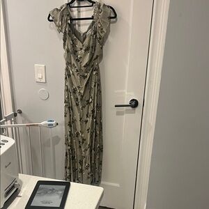 Reformation Floral Midi Dress in Green and White